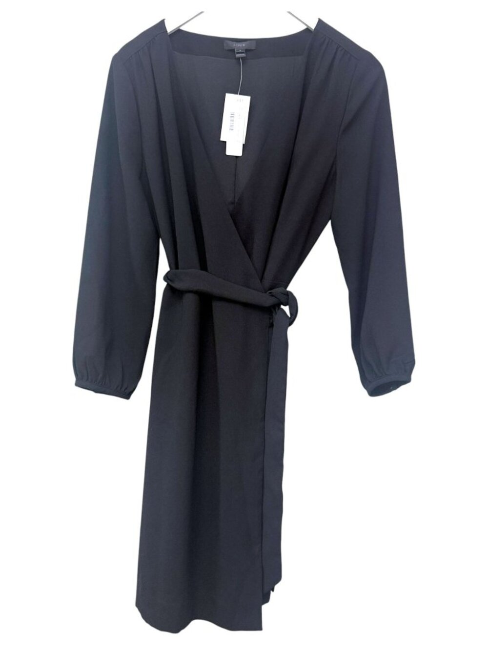 J.CREW Wrap Dress Size 6 Black Long Sleeve Classic Knee Length Career V-Neck NWT